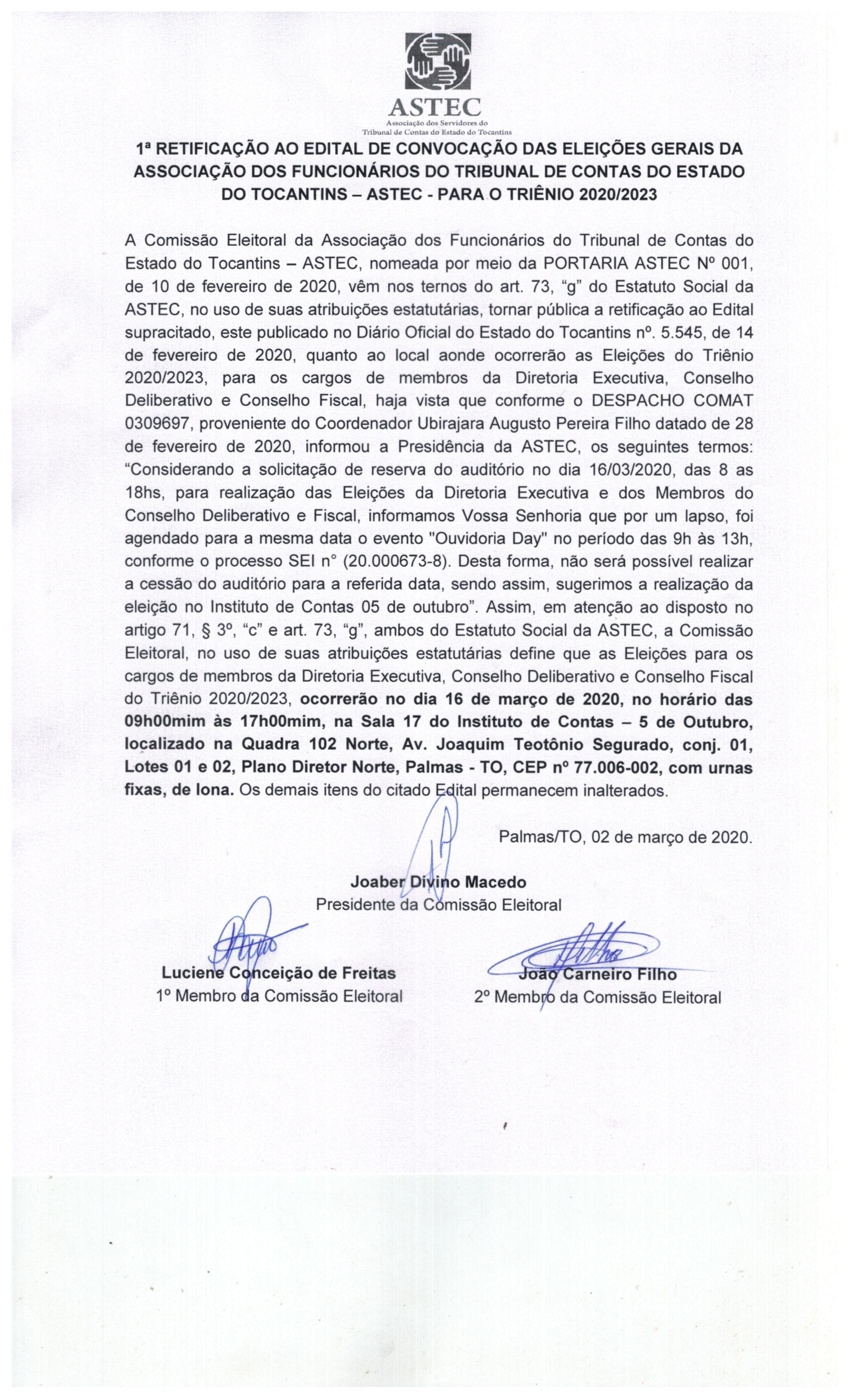 1 retificação ao Edital da convocação das eleiçoes 001