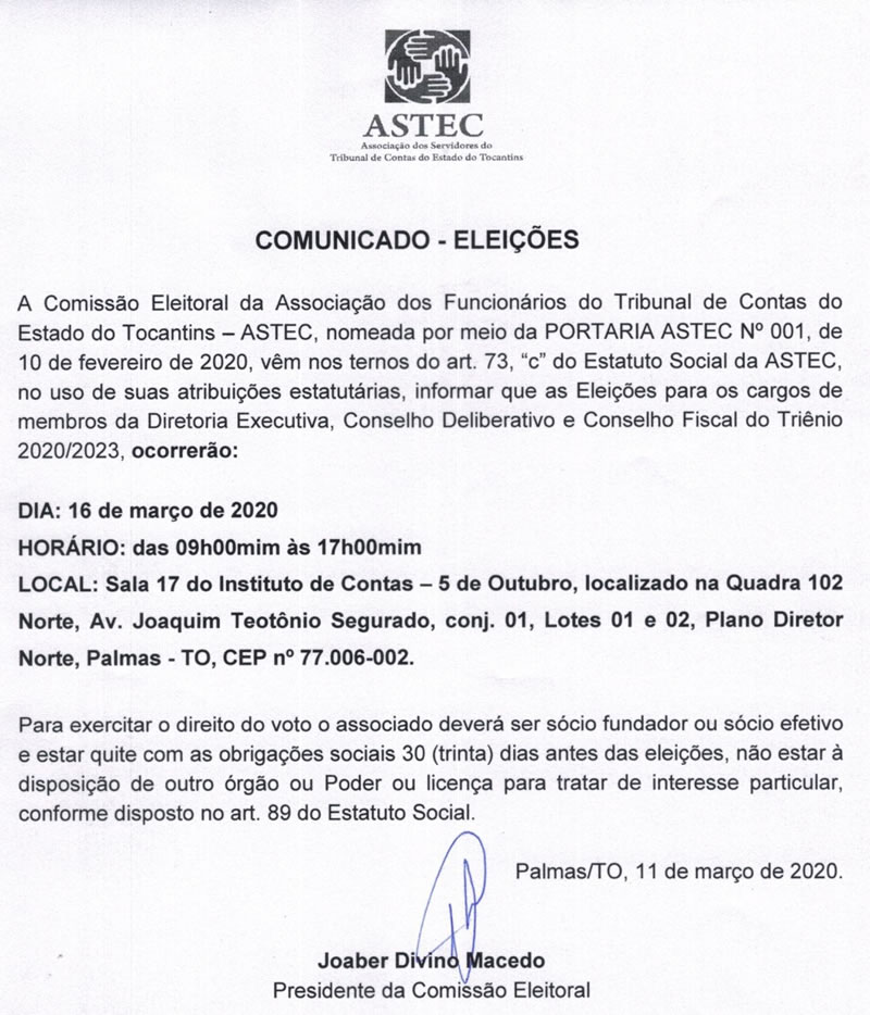 COMUNICADO ELEICAO 001